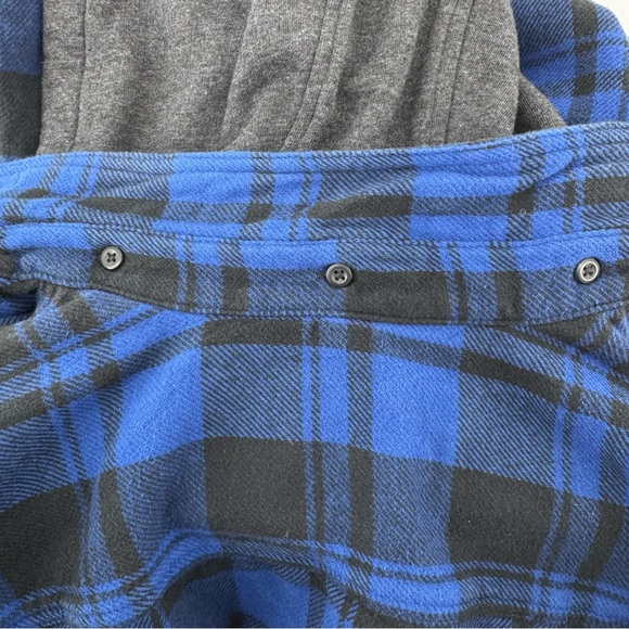 American Eagle Mens Flannel Shirt Hoodie Large Tall Plaid Shacket Removable Hood - Picture 10 of 11